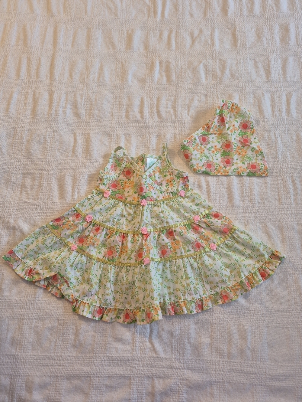 Brooks Fitch Baby girls size 6/9 months sun dress with head scarf NWOT